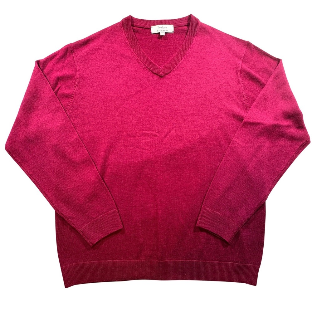 Turnbury V-Neck Sweater Mens Large Burgundy Extra Fine Merino Wool Pullover
